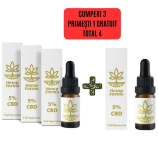 Hemp Farms Ulei CBD 5% – pachet 3 × 10 ml, 1.500 mg, full spectrum
