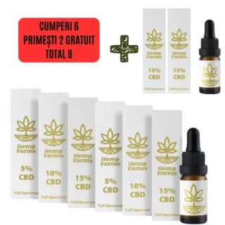 Hemp Farms Ulei CBD mix 2 × 5% + 2 × 10% + 2 × 15% – 6 × 10 ml